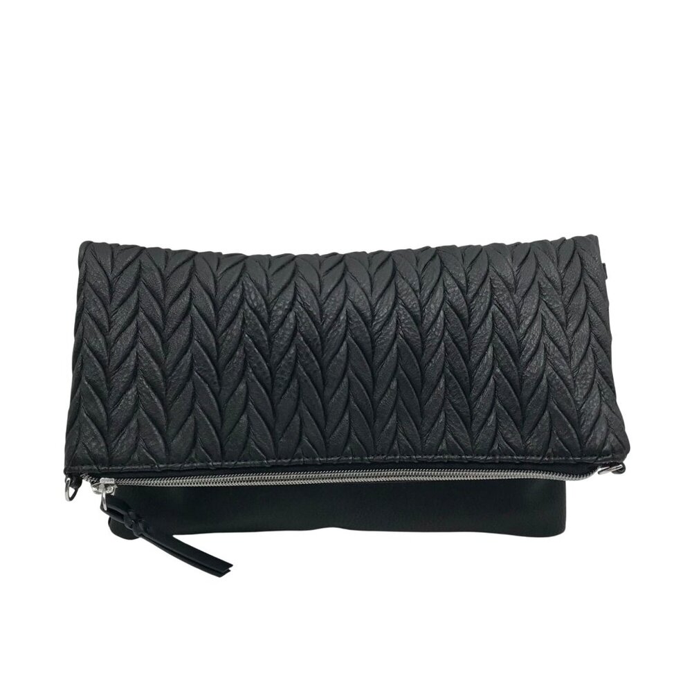 Stella & Dot Black Faux Leather Waverly Petite Braided Crossbody Bag